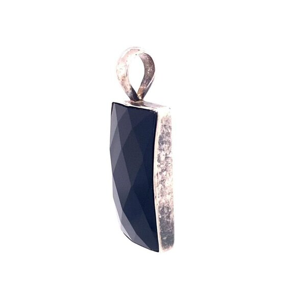Designer‎ Sterling Silver & Faceted Jet Bar Rectangle Long Pendant! 108 - Picture 2 of 7